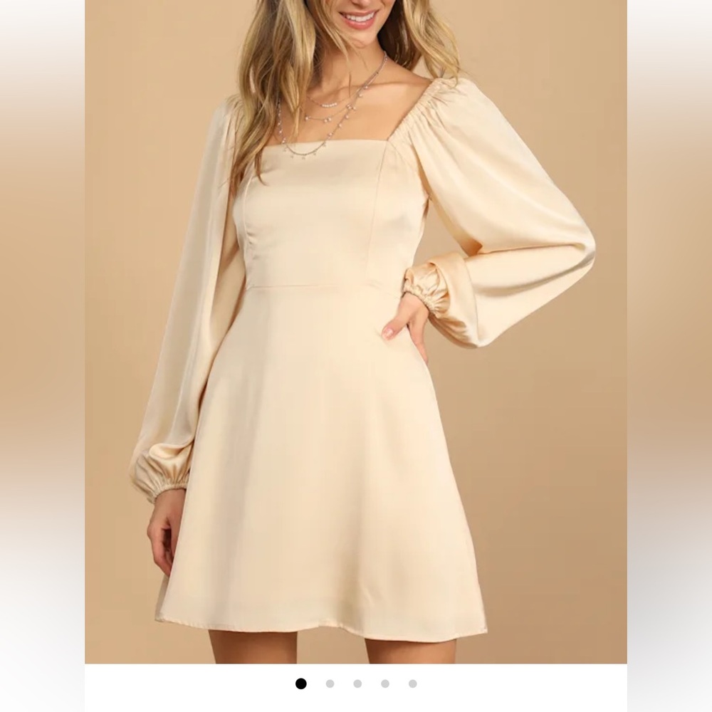 Elegant Peach Satun Puff Sleeve Dress